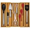 Purawood - Large Premium Bamboo Silverware Organizer - Expandable Kitchen Drawer & Utensil Organizer, 17.5" x 19.75" Cutlery Tray with Drawer Dividers for Kitchen Flatware (3-5 Slots) (Natural)