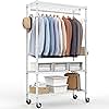 MZG Heavy Duty Rolling Garment Rack 3 Tiers Adjustable Wire Shelving Clothes Rack with Rods and Side Hooks,Storage Closet Clothing Rack with Wheels White 15.7" D x 29.5" W x 74.5" H