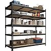 BuxWellBang 48" W x 24" D x 72" H Adjustable Garage Storage Shelves - 5-Shelf Heavy Duty Shelving Unit, Metal Utility Storage Organizer Racks for Warehouse Pantry Closet Kitchen, Black