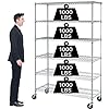 6 Tier Storage Shelves Metal Wire Shelving Unit with Wheels, 6000LBS Weight Capacity Heavy Duty NSF Height Adjustable Garage Shelving Steel Commercial Grade Shelf Rack for Garage Kitchen Pantry