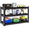 Rufokisa 48" W 3-Tier Garage Shelving Heavy Duty, 1680LBS Loads Garage Storage Shelves, Metal Shelving Units and Storage Racks, Industrial Utility Shelf Heavy Duty,48" Wx16 Dx39 H, Black