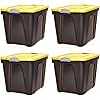 Homz 22-Gallon Durabilt Plastic Stackable Home Office Garage Storage Organization Container Bin w/Latching Lid and Handles, Black/Yellow (4 Pack)