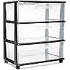 HOMZ 3 Drawer Plastic Storage Organizer Cart with Removeable Wheels, Clear/Black