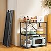 funest Storage Shelves, 3 Tier Foldable Metal Shelves, 600LBS Large Capacity Storage Rack, Heavy Duty No Assembly Standing Shelves Unit for Kitchen, Pantry, Garage, Basement, Black