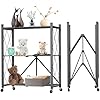 Yuanjimi 3 Tier Foldable Storage Shelf with Wheels, Heavy Duty Garage Shelving Unit Loads 550 LBS, Metal Steel Collapsible Shelves, Rolling Standing Utility Rack for Kitchen, Pantry, Office, Dark Grey