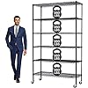 Storage Shelves Metal Shelf Wire Shelving Unit with Wheels 6 Tier NSF Certification Adjustable Garage Shelving Utility Steel Heavy Duty Commercial Grade Shelving Rack for Garage Pantry Kitchen