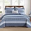 Homzard Quilts Queen Size,Blue White Snowflake Striped Queen Quilt Bedspread Set,Cotton Boho Blue Comforter Set Queen, Lightweight Comforter Queen Size (90 * 98 inches) and 2 Pillow Shams