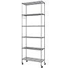 Homdox 6-Tier Storage Shelf Wire Shelving Unit Free Standing Rack Organization with Caster Wheels, Stainless Side Hooks, Silver Gray