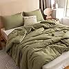 ROSGONIA Queen Comforter Set Olive Green, 3pcs Bedding Sets Queen (1 Boho Olive Comforter & 2 Pillowcases), All Season Lightweight Blanket Quilt