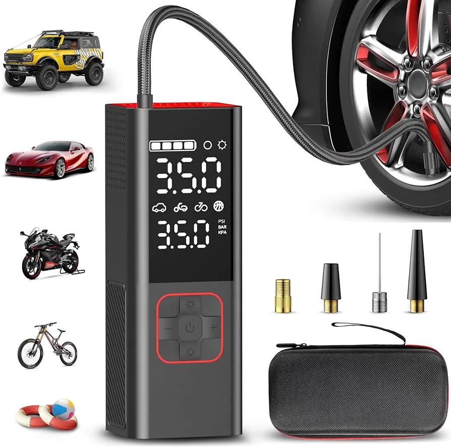 Tire Inflator Portable Air Compressor 20000mAh & 4X Faster Cordless Tire Pump for Car, Bicycle, Motorcycle, Ball, with Tire Pressure Gauge and Storage Bag (2024 New Upgraded)