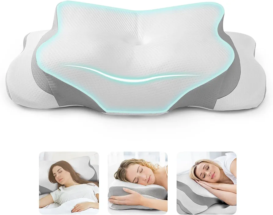 Cervical Neck Pillows for Pain Relief Sleeping,Ergonomic Memory Foam Neck Pillow for Sleeping with Breathable Pillowcase, Orthopedic Contour Neck Pillow for Side Back Stomach Sleeper