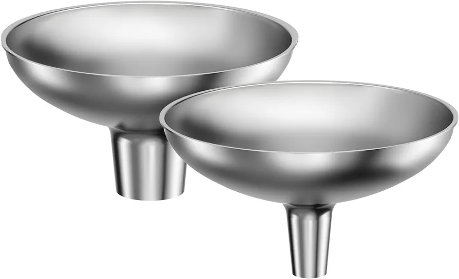 Stainless Steel Funnel, 2 Large and Small Mouth Filling Kitchen funnels, Liquids, fluids, Spices and Powders, Durable and Washable.