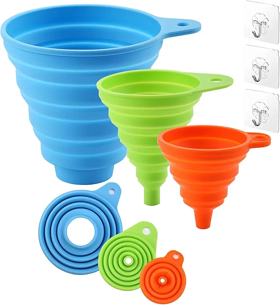 3 pc Silicone Collapsible Foldable Funnel Household Kitchen Cooking Tools Portable Wine Mini Portable Oil Pot Funnel