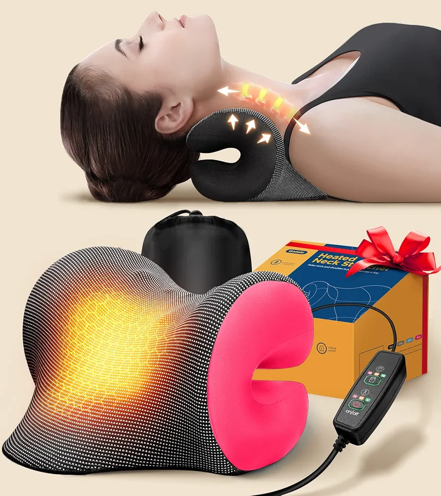 8X Pain Relief Magnetic Therapy Heated Neck Stretcher, 3X Larger Graphene Heating Pad Cervical Traction Device Pillow, Neck Hump Corrector w/Timer Setting, Relax Gifts for TMJ Tension Muscle Migraine