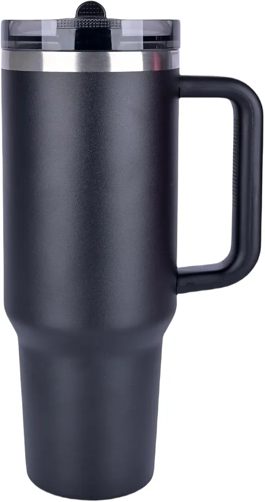 40oz with Handle & Detachable Quenchers ProTour Flip Straw Lid Tumbler | Vacuum Insulated Tumblers with Top Leak Proof Lids and Flip Straw | Reusable Insulated Cup | (Black)