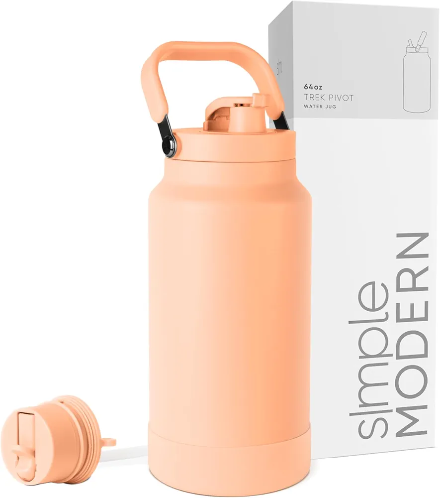 Simple Modern Trek Pivot | Half Gallon Water Bottle Jug with Handle & Boot | Interchangeable Straw & Chug Lids | Large Insulated Stainless Steel | Sports Camping Outdoors | 64oz, Bellini