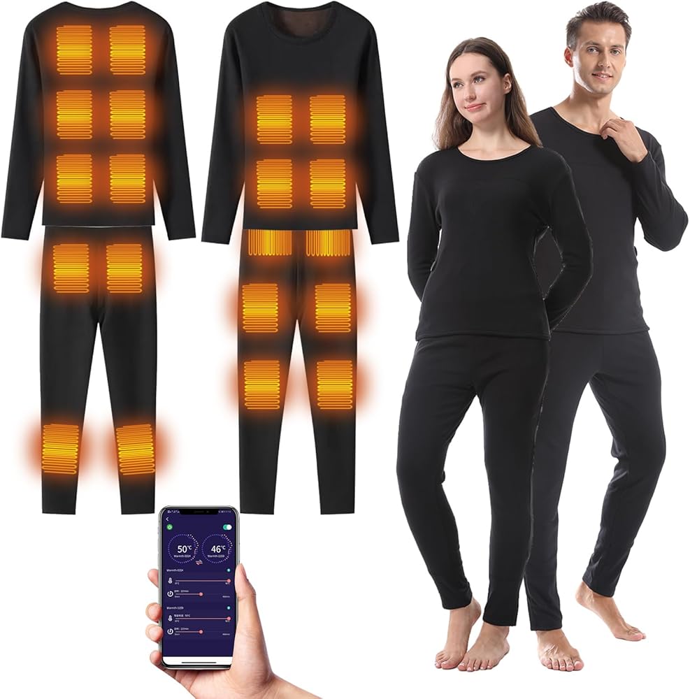 Heated Underwear Set for Men Women Upgraded 20 Zones Graphene Heating Long Johns for Hunting, Motorcycle,Walking Dog