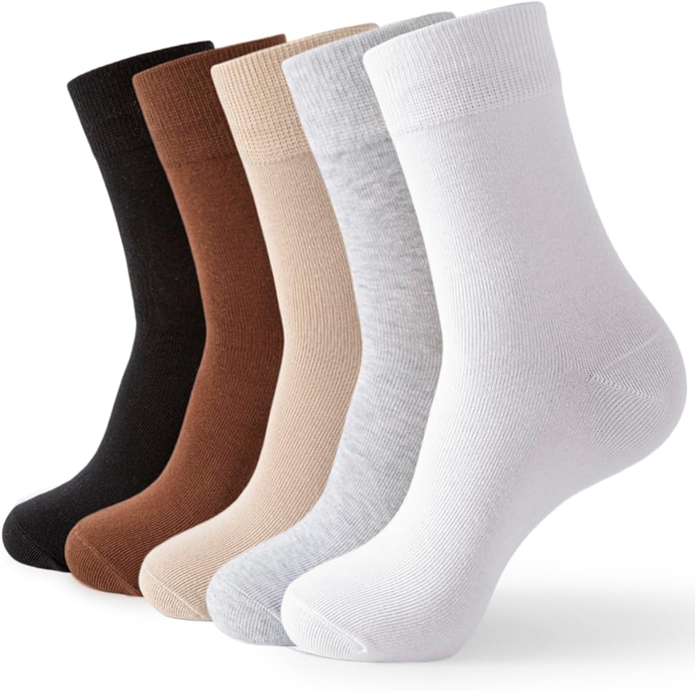 Josnown Crew Socks for Women, Thin Cotton Socks Womens Casual Athletic Socks 5 Pairs