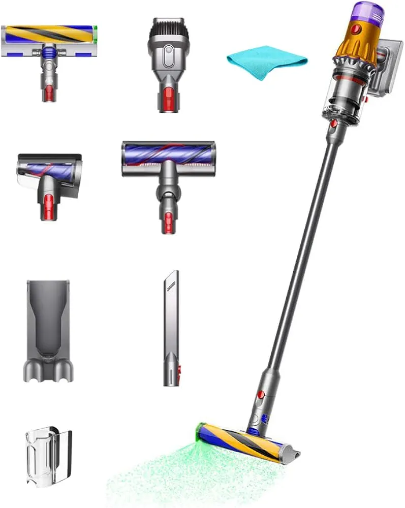 Dyson V12 Detect Slim Cordless Vacuum Stick Cleaner - Yellow/Iron, HEPA Filter, Bagless, Up to 60 Min Runtime, Rotating Brushes, Battery Operated, 2-Year Warranty, with 5AVE Microfiber Cloth