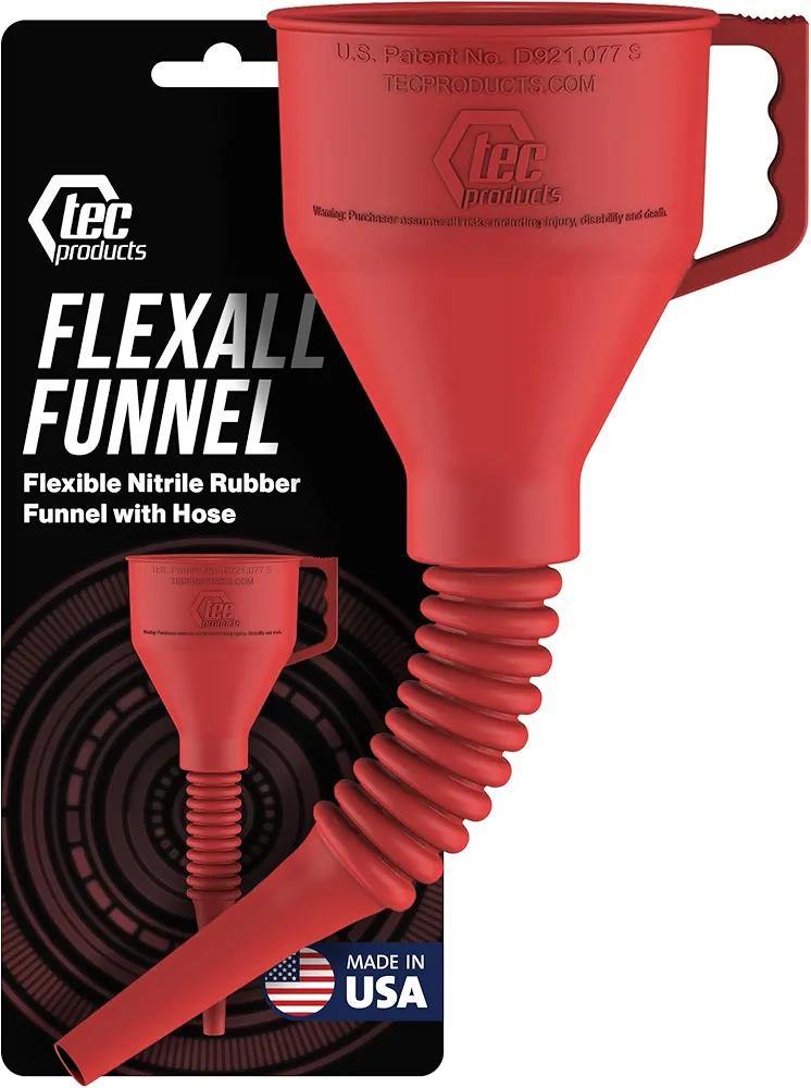 FlexAll Funnel - Long Flexible Funnel with Hose for Automotive Use - Nitrile Rubber Funnel with Handle for Oil Change and Transmission Fluid - Gas, Diesel, Oil Funnel for Cars