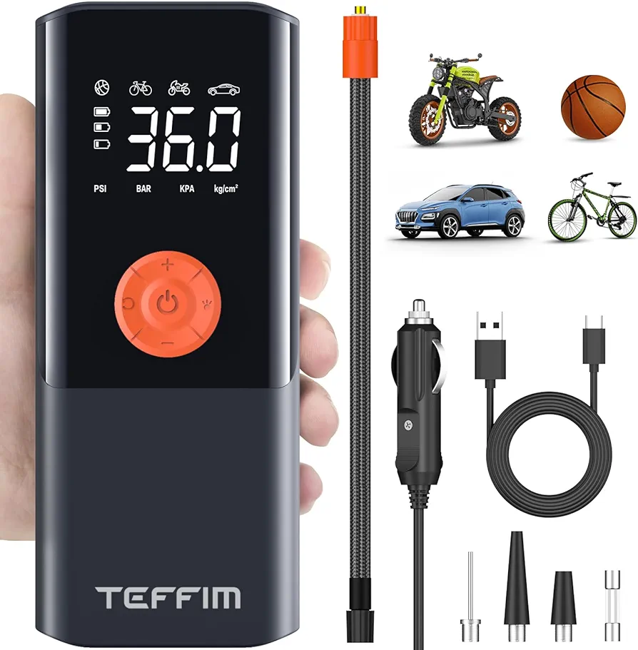 Tire Inflator Portable Air Compressor with Digital Pressure Gauge, 12V Smart Air Pump for Car Tires, Motorcycle, SUV, Electric Bike, Bicycle, Sports Balls with 10000mAh Battery & LED Light (1)