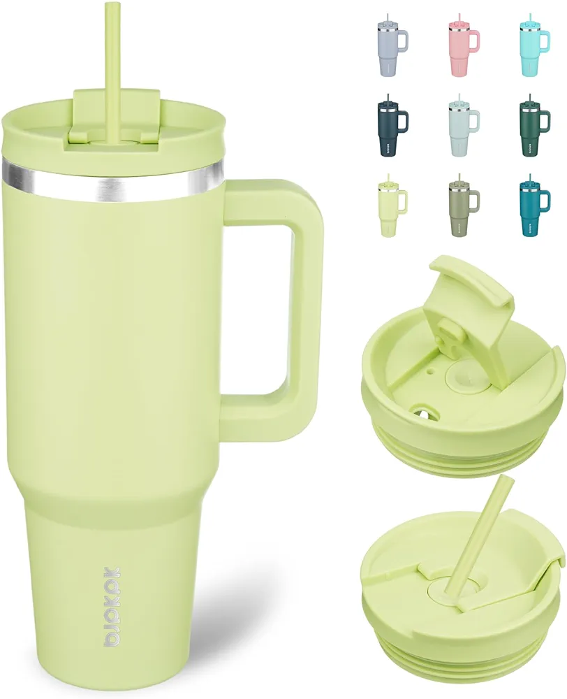 BJPKPK Tumbler With Handle 40 oz Stainless Steel Insulated Tumbler With Lid And Straw For Water Or Ice Coffee,Macaron Green