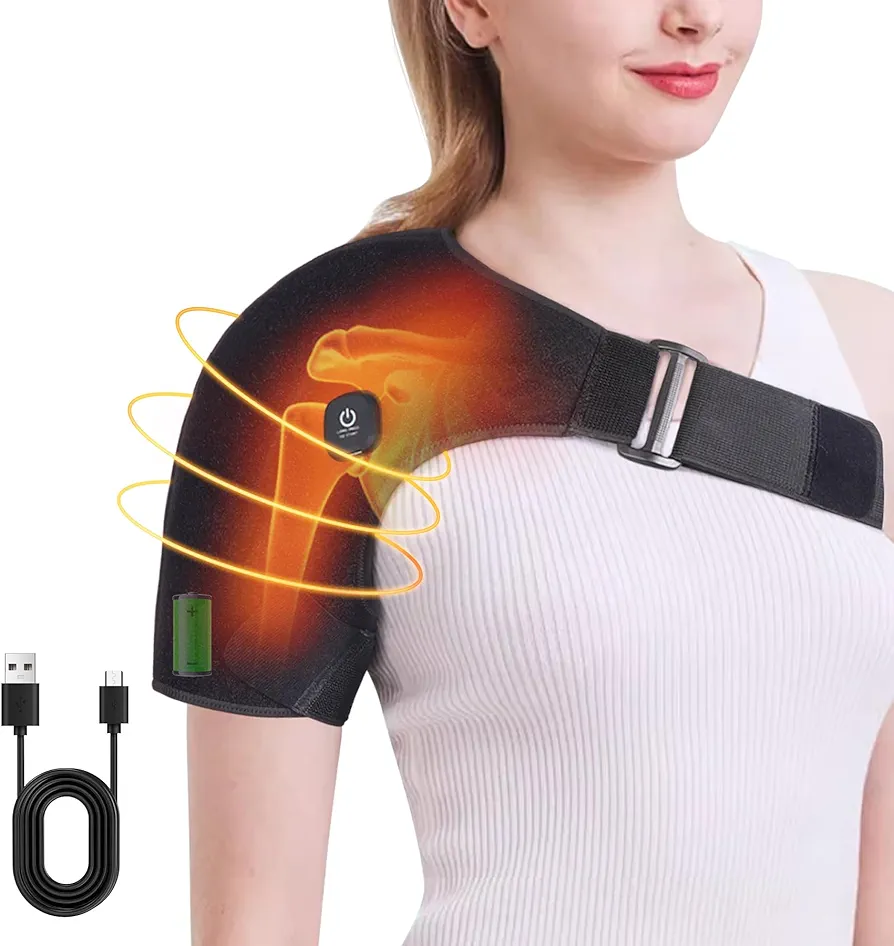 Cordless Heated Shoulder Wrap Shoulder Massager for Men Women Heating Shoulder Brace Heating Pad 2 Heating Settings Warmer