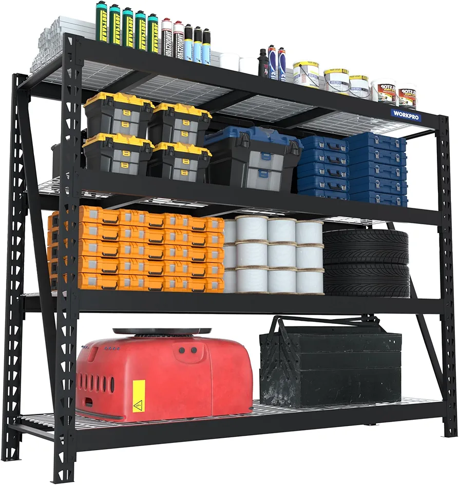 WORKPRO 68" Ultra Wide 4-Tier Metal Garage Shelving Unit, 68"W x 24"D x 65"H, 7200 LBS Capacity, Heavy Duty Storage Utility Rack, Industrial Adjustable Shelves for Shop Warehouse Basement Fish Tank