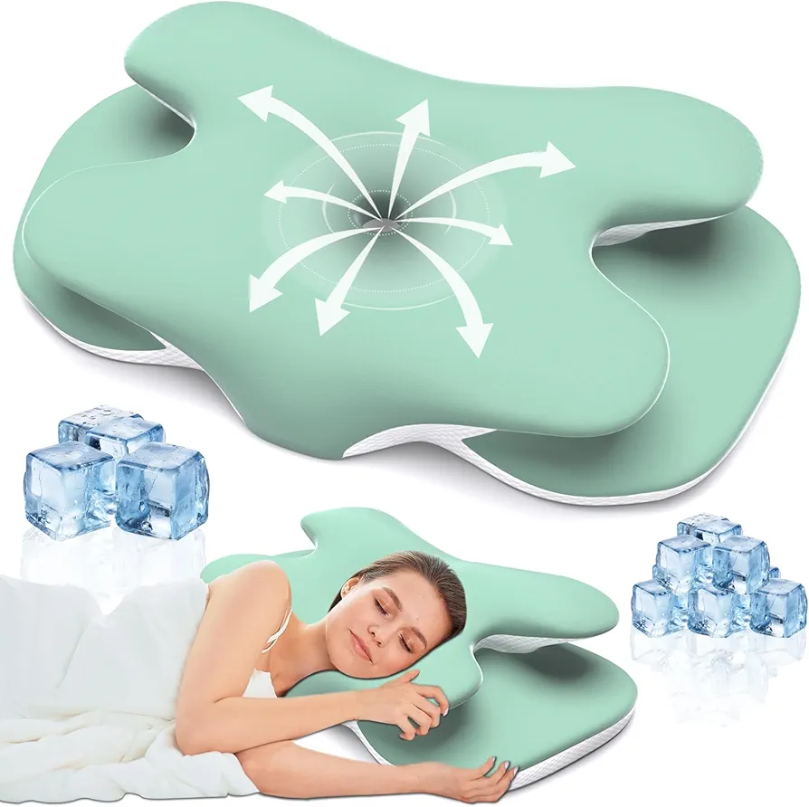 Cervical Neck Pillow for Neck Pain Relief, Ergonomic Pillow, Neck Support Pillows for Sleeping, Pillows for Neck and Shoulder Pain, Side Sleeper Pillow for Neck Pain, Memory Foam Pillows (Green)