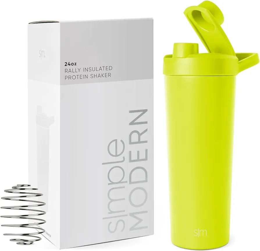 Simple Modern Stainless Steel Shaker Bottle with Ball 24oz | Metal Insulated Cup for Protein Mixes, Shakes and Pre Workout | Rally Collection | Chartreuse