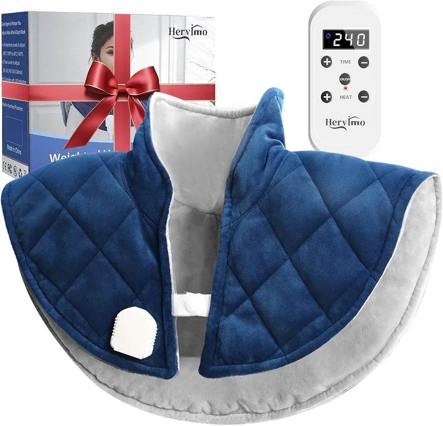 Heating Pad for Neck and Shoulders and Back, Weighted Heating Pads for Back Pain Relief, 2.2lb Large Electric Heat Pad, 6 Heat Settings, 5 Auto-Off, Birthday Christmas Gifts for Women Mom Men Dad Blue