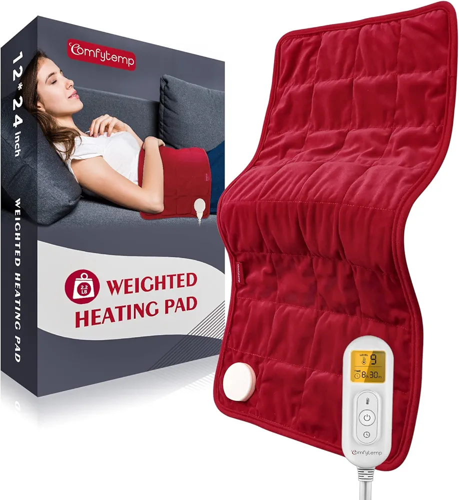 Comfytemp Weighted Heating Pad,XL Electric Heating Pads with 9 Heat Setting, 11 Auto-Off & Stay on, Memory Function, 2.2 lb Weighted Beads for Back Pain, Shoulders and Cramps Relief, 12x 24" Washable