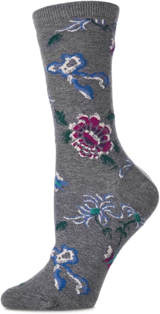 Natori Woodland Women's Cotton Blend Crew Socks Medium Gray Heather 9-11