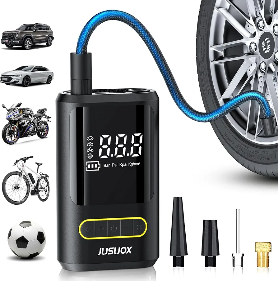 Tire Inflator Portable Air Compressor, 150 PSI Cordless Air Pump for Car Tires, Electric Bike Tire Pump for Car, Motorcycle, Bicycle, Ball, with Pressure Gauge, LED Light