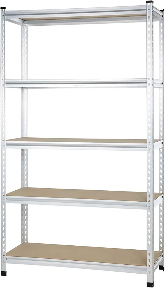 Amazon Basics 5 tier, Medium Duty Storage Shelving Double Post Press Board Shelf, Aluminum, 48 x 18 x 72