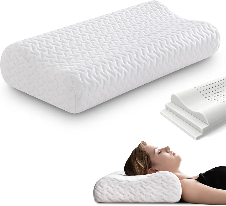 Memory Foam Contour Pillow, Cervical Adjustable Pillow, Sandwich Orthopedic Pillow for Neck Pain Relief, Ergonomic Memory Foam Neck Pillow for Side Sleepers, Queen Size