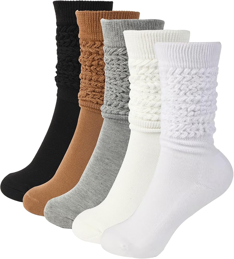 5 Pairs Slouch Socks For Woman Thigh High Scrunch Socks Bulk Soft Leg Warmers for Winter, Size 5-11