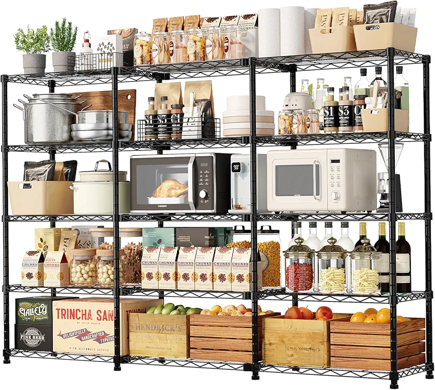 5 Tier Storage Shelves 71''W Wire Shelving Unit with Shelf Heavy Duty Metal Shelves for Storage Adjustable Garage Shelving Rack Pantry Kitchen, 71''W X 59" H X 13.7" D