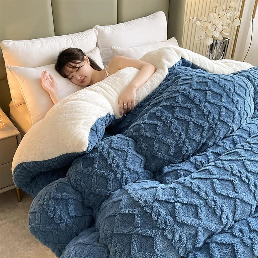 Comforter King Size - Double-Sided Fleece Sherpa Comforter - Super Soft Sherpa Winter Quilt(E,150 * 200cm/2.0kg)