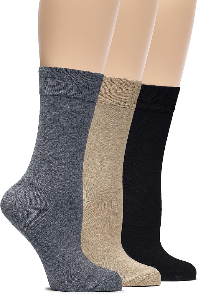 Hugh Ugoli Womens Bamboo Dress Socks, Extremely Soft, Thin, Crew Socks for Business Trouser Casual, Non-Binding, 3-6 Pairs