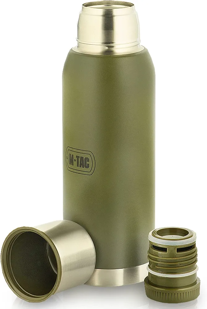 M-Tac Thermo Bottle Type 2 for Cold & Hot Beverages - Stainless Steel Leakproof Vacuum Insulated Flask (Olive, 34 oz)