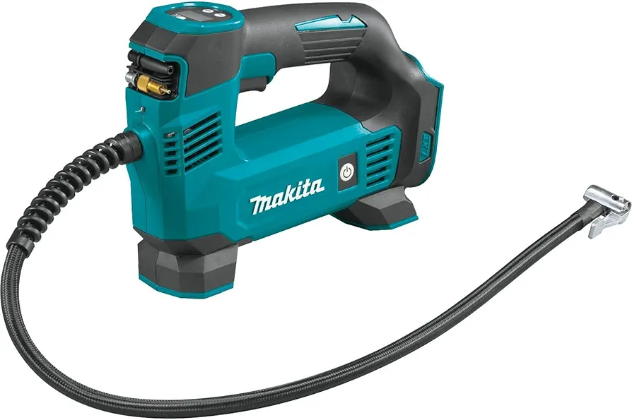 Makita DMP180ZX 18V LXT® Lithium-Ion Cordless Inflator, Battery Powered, Tool Only(battery and charger not included);Presta valve adapter;Sports ball needle;Tapered adapter, Teal