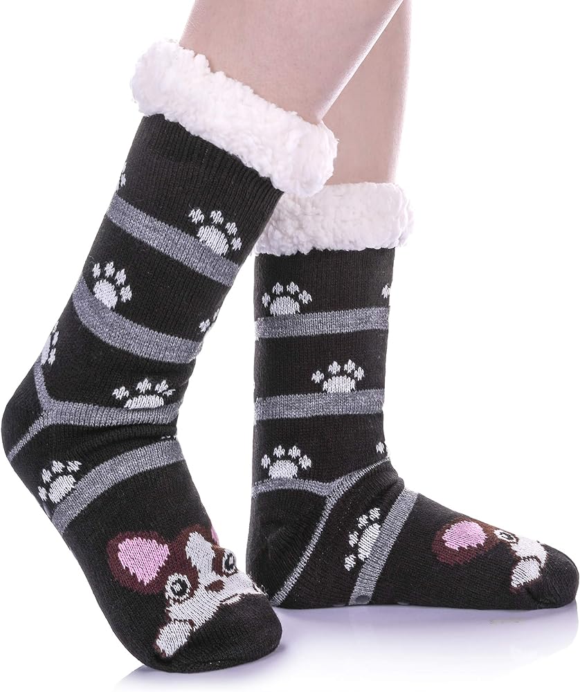 DYW Women Winter Thick Slipper Socks with Grippers Non Slip Warm Fleece Lining Fluffy Fuzzy Socks Christmas Gifts