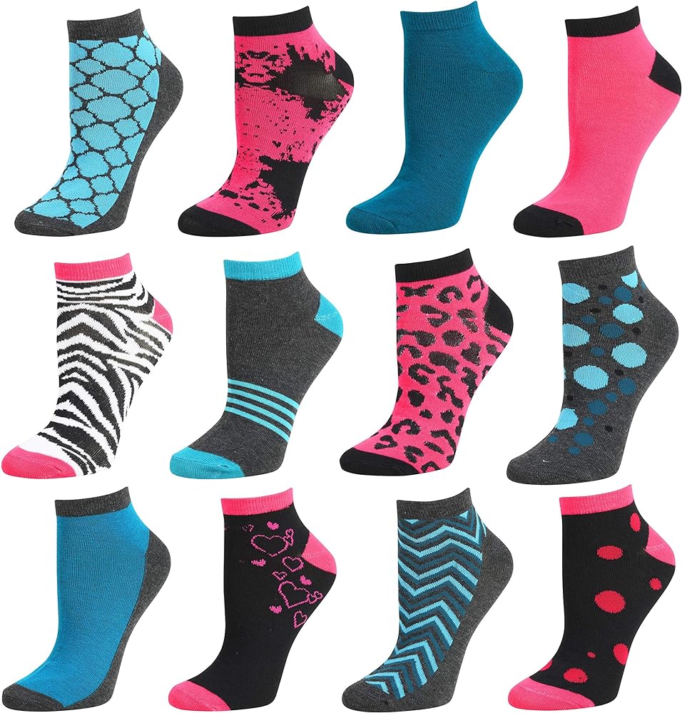 Debra Weitzner Womens Runner Ankle Socks - Low-Cut Colorful Socks (Size 9-11 and 10-13) 12 Pairs