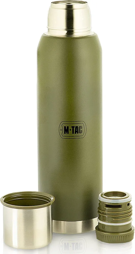 M-Tac Thermo Bottle Type 2 for Cold & Hot Beverages - Stainless Steel Leakproof Vacuum Insulated Flask (Olive, 44 oz)