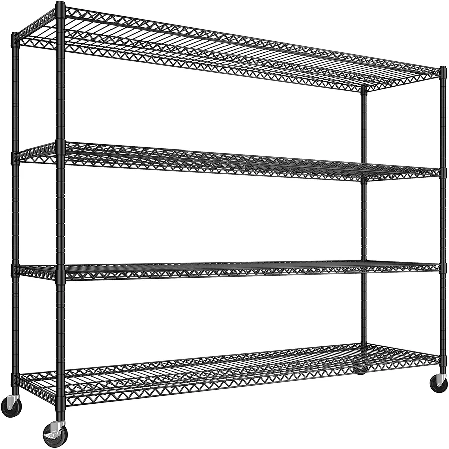 REIBII 60''W Storage Shelves, 4 Tier Steel Wire Shelving Unit on Wheels, 2500LBS Adjustable Metal Shelves for Kitchen, Pantry, Office, Garage, Closet, School Commercial Industrial Use