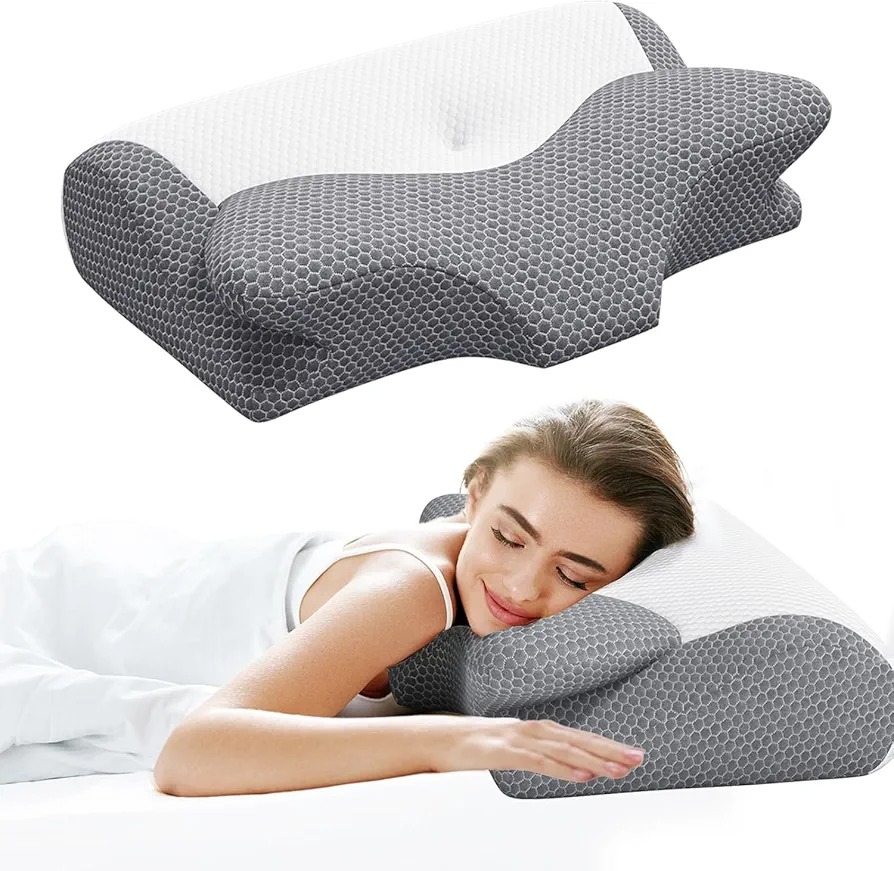 Cervical Neck Pillow,Ergonomic Memory Foam Orthopedic Cervical Pillow with Cooling Pillowcases,Ideal for Neck&Shoulder Pain Relief,Perfect for Side,Back&Stomach Sleepers,Soft