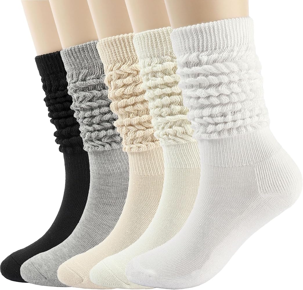 5 Pair Slouch Socks for Women,Soft Chunky Scrunch Knee High Sock Thigh High Socks Winter Leg Warmers Slouchy Socks Size 5-9