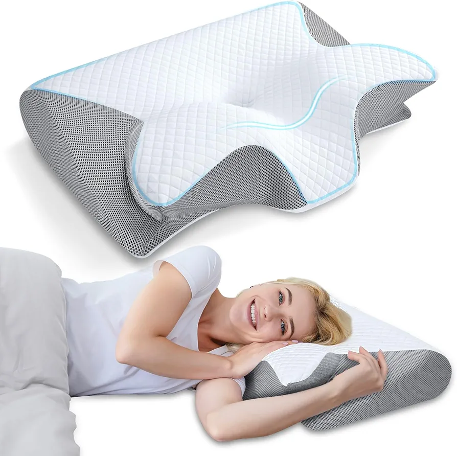 HOMCA Memory Foam Cervical Pillow, 2 in 1 Ergonomic Contour Orthopedic Pillow for Neck Pain, Contoured Support Pillows for Side Back Stomach Sleepers