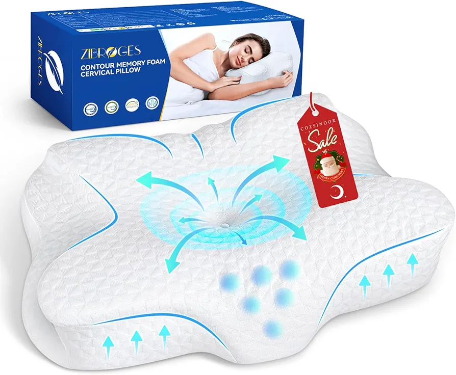 Memory Foam Cervical Pillow - Side Sleeper Pillow Neck Back Shoulder Comfortable Sleeping Support Your Head - Breathable Cooling Contour Bed Pillow for Back Stomach Sleeper Skin-Friendly